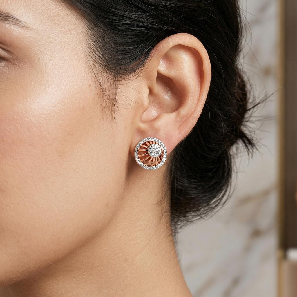 Round Diamond Sunburst Studs