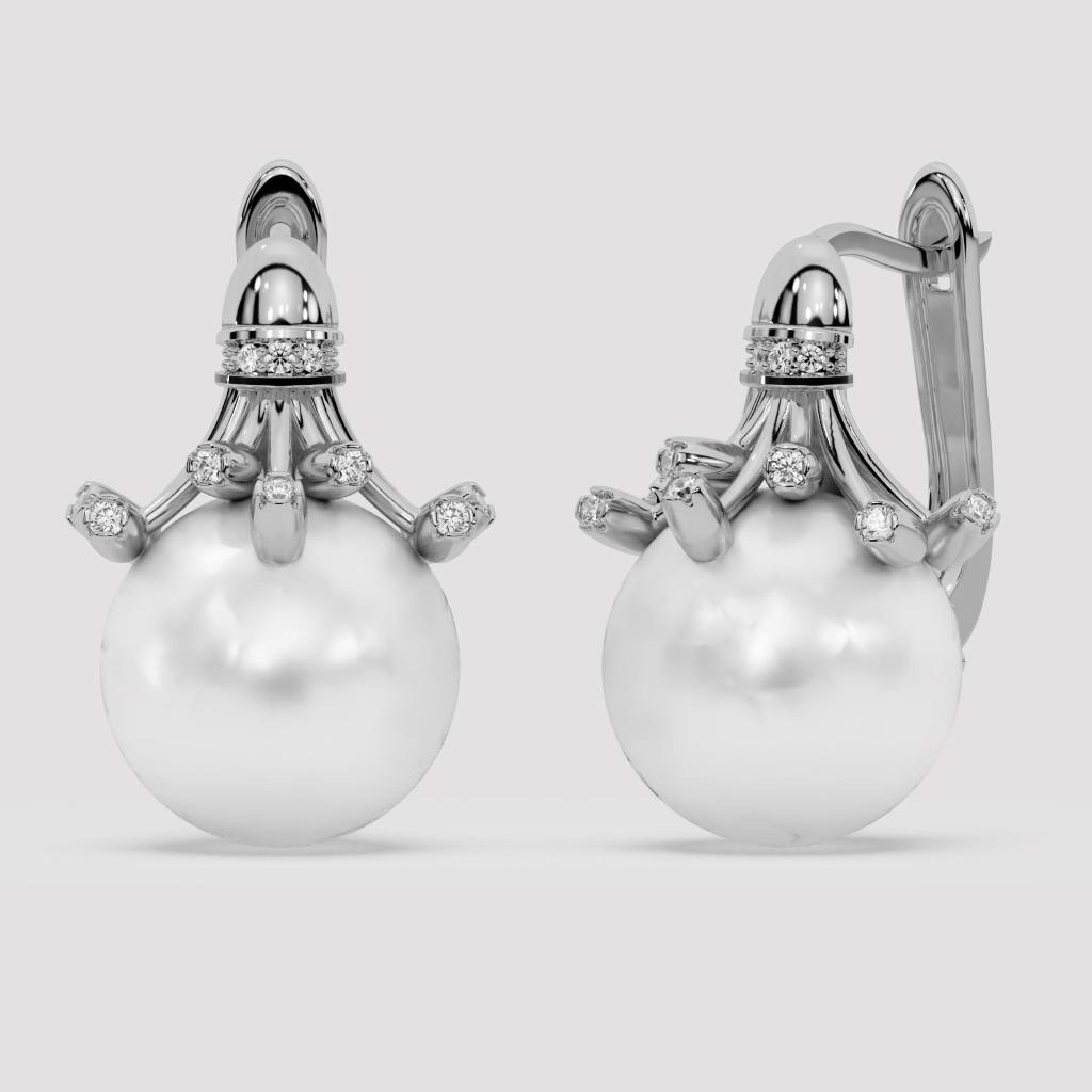 Pearl Diamond Crown Earrings